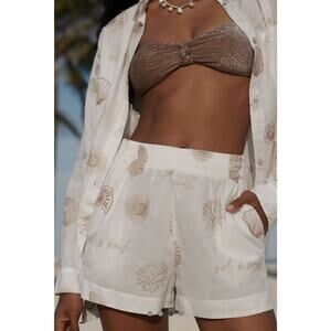 Anthropologie Malai Breeze Sz S Linen embroidered pull on shorts